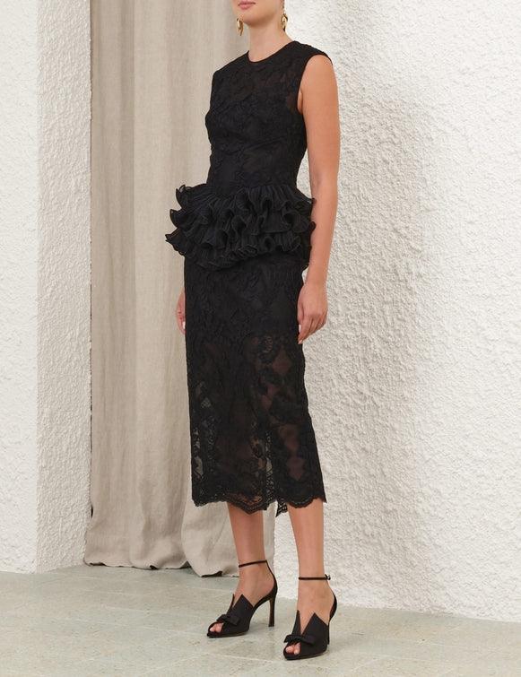 CRUSH LACE FRILL MIDI DRESS – Rubaiyat