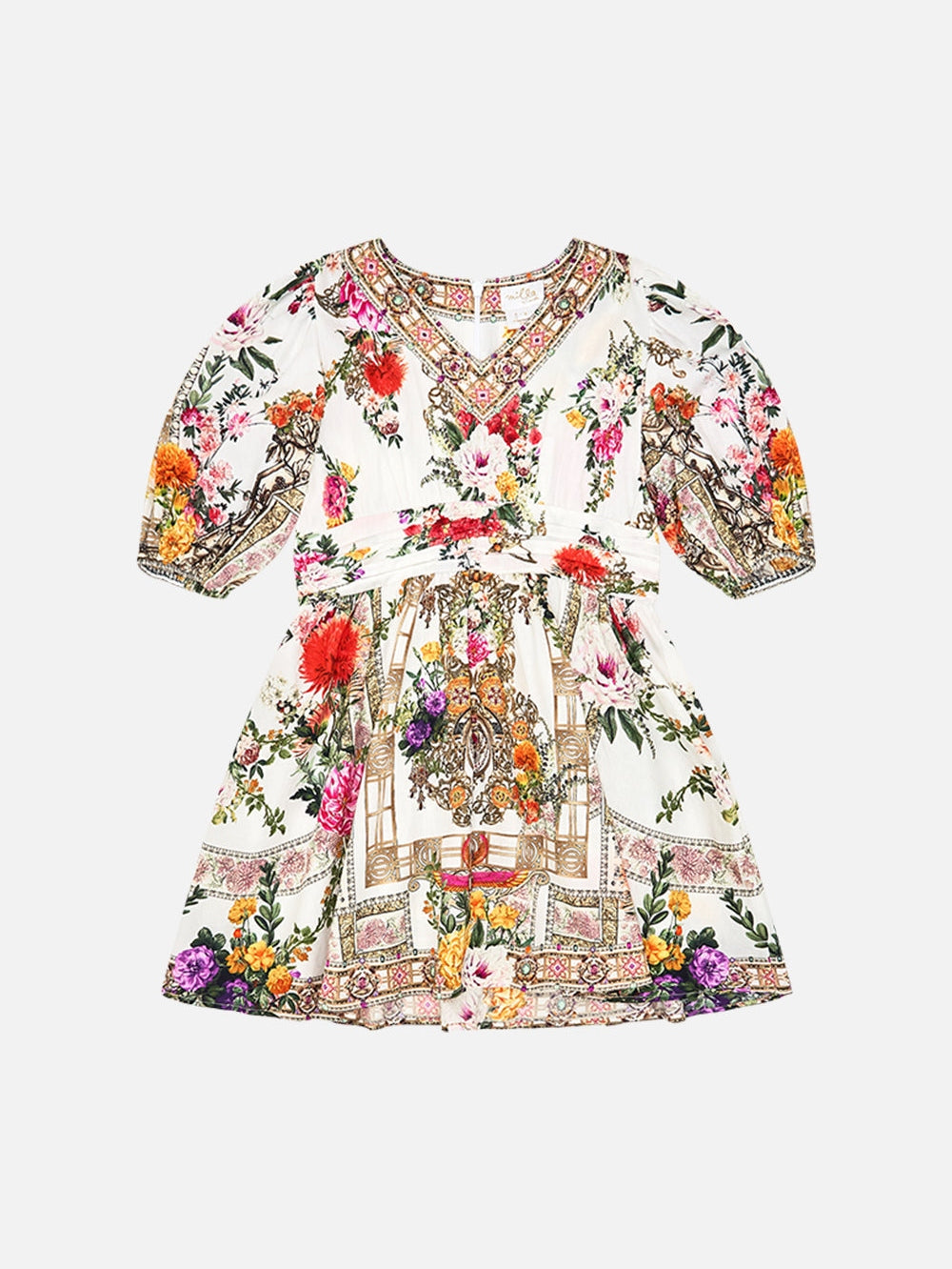 Kids puff sleeve mini dress with sash