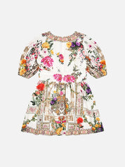 Kids puff sleeve mini dress with sash