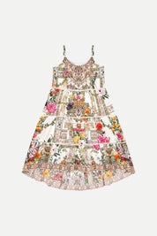 KIDS ROUND NECK TIERED HIGH LOW DRESS