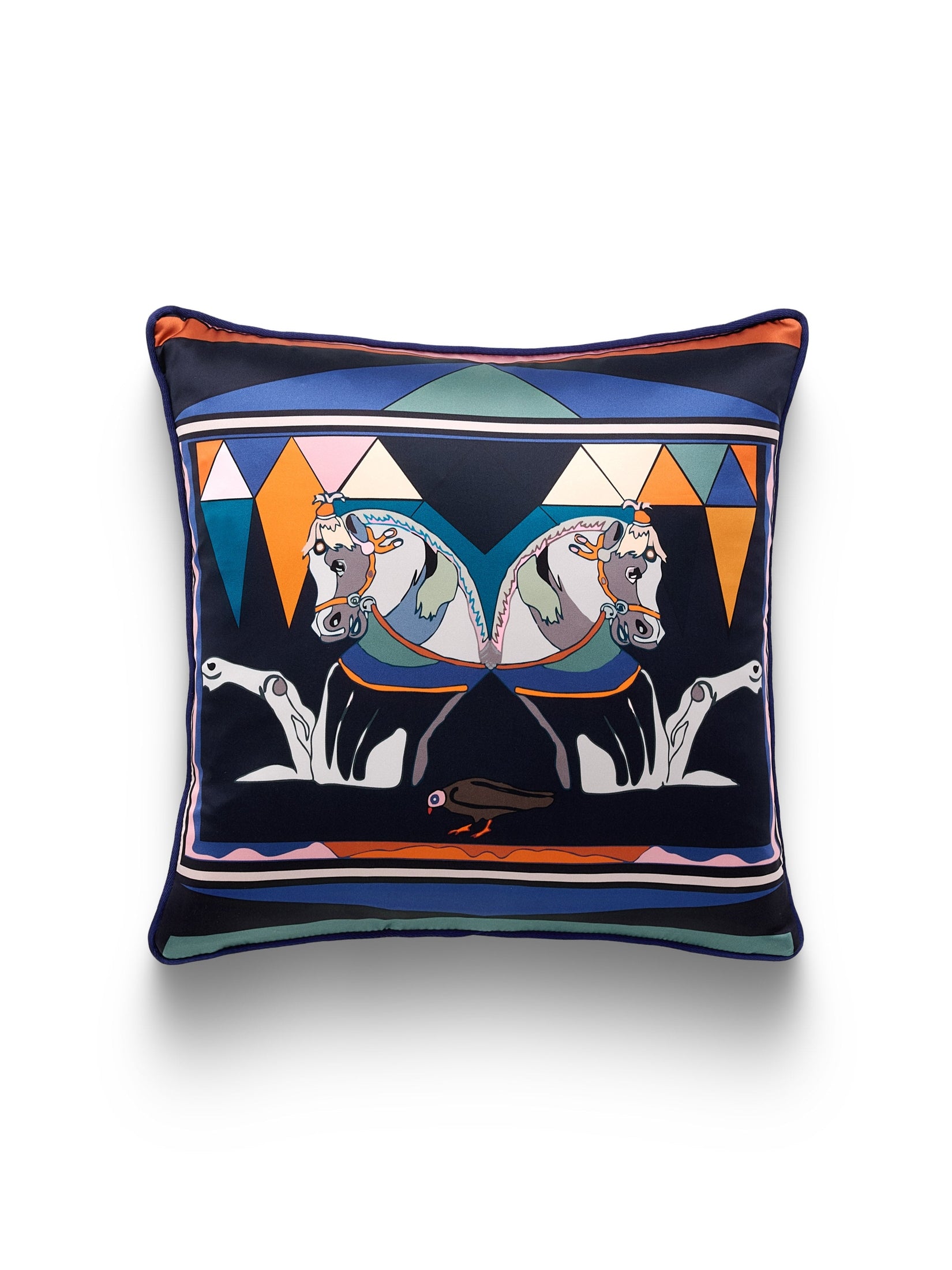 Zeugma twin horse printed silk pillow