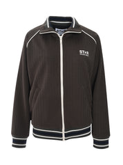 STAR W'S ZIPPED TRACK RAGLAN JACKET TECHNICAL POLY STRIPES   CONTRAST PIPING LOGO PRINTED