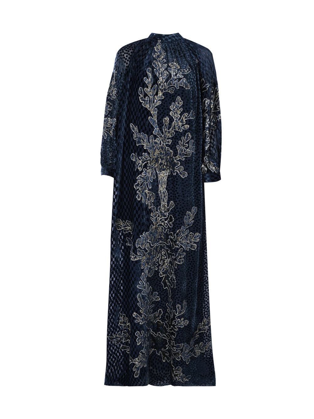 Ganaia mix velvet fil coupé long dress with gold velvet fil coupé
embroidery appliqué