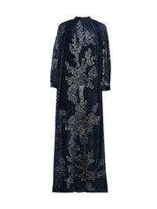 Ganaia mix velvet fil coupé long dress with gold velvet fil coupé
embroidery appliqué