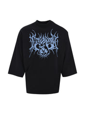 METAL LOGO LOOSE T-SHIRT BLACK DUSTY BLU