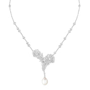 Necklace plume de paon white gold with pearl diamond