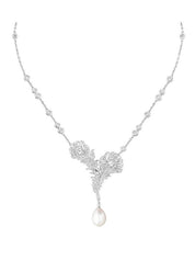 Necklace plume de paon white gold with pearl diamond