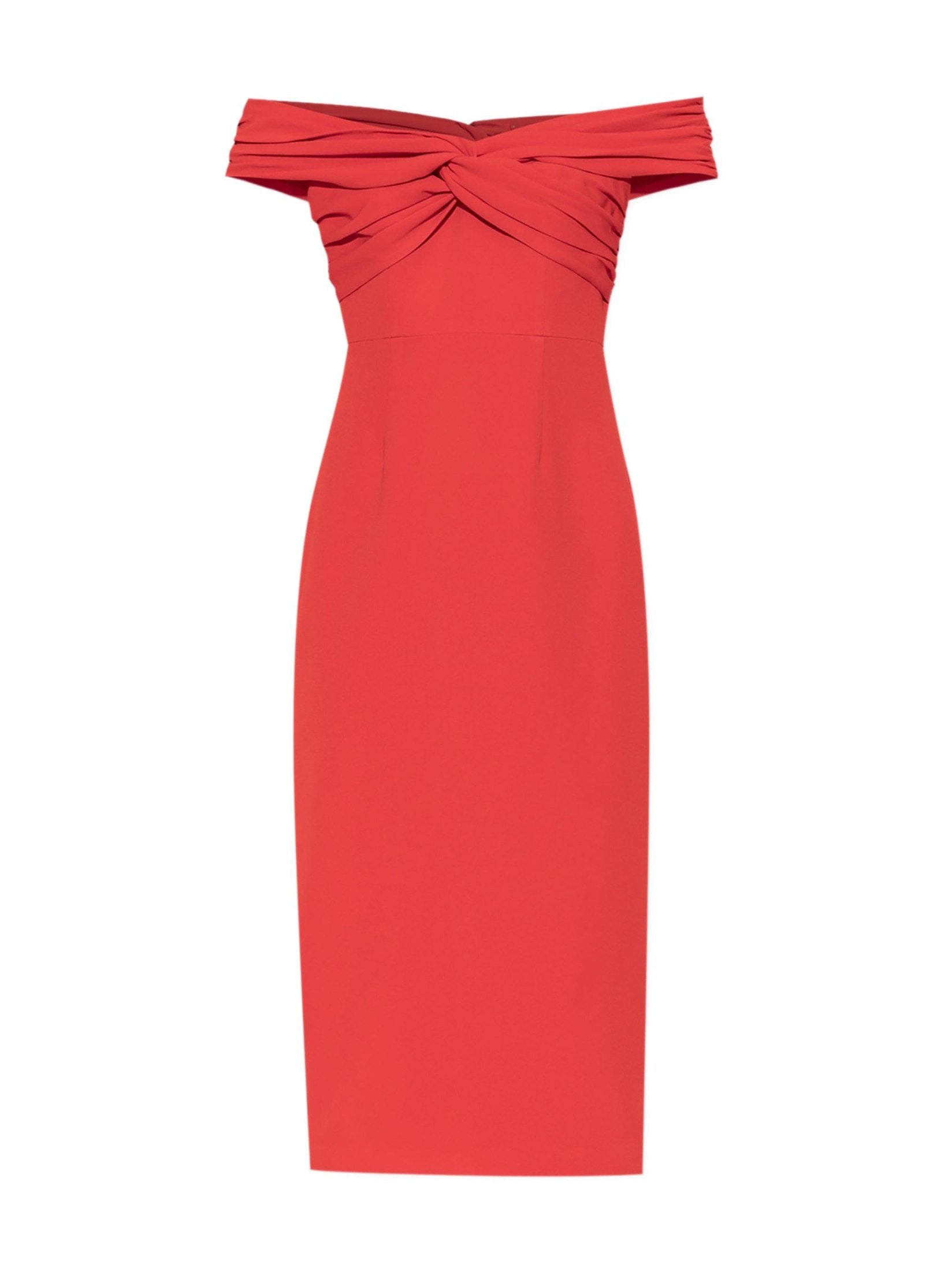 Red off shoulder midi dress