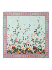 Foulard zooflora placée blue silk scarf (90x90)