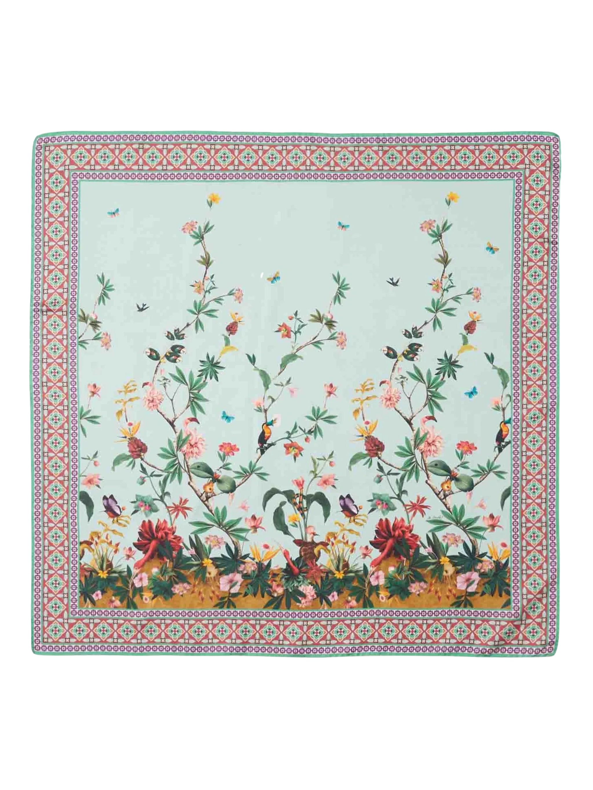 Foulard zooflora placée blue silk scarf (90x90)