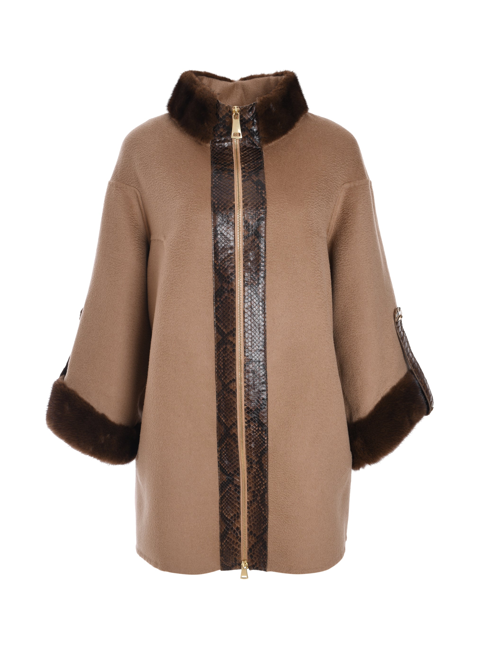 ELEGANT SHORT COAT WITH PYTHON LEATHER AND MINK FUR