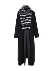 REVERSIBLE LONG DPUBLE FACE COAT ABAYA WITH REX FUR ON COLLAR