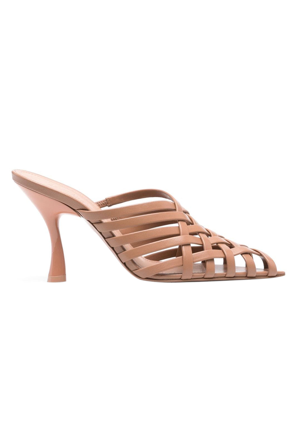 STRAPPY WOVEN POINTED TOE MULE ON CURVED HEEL