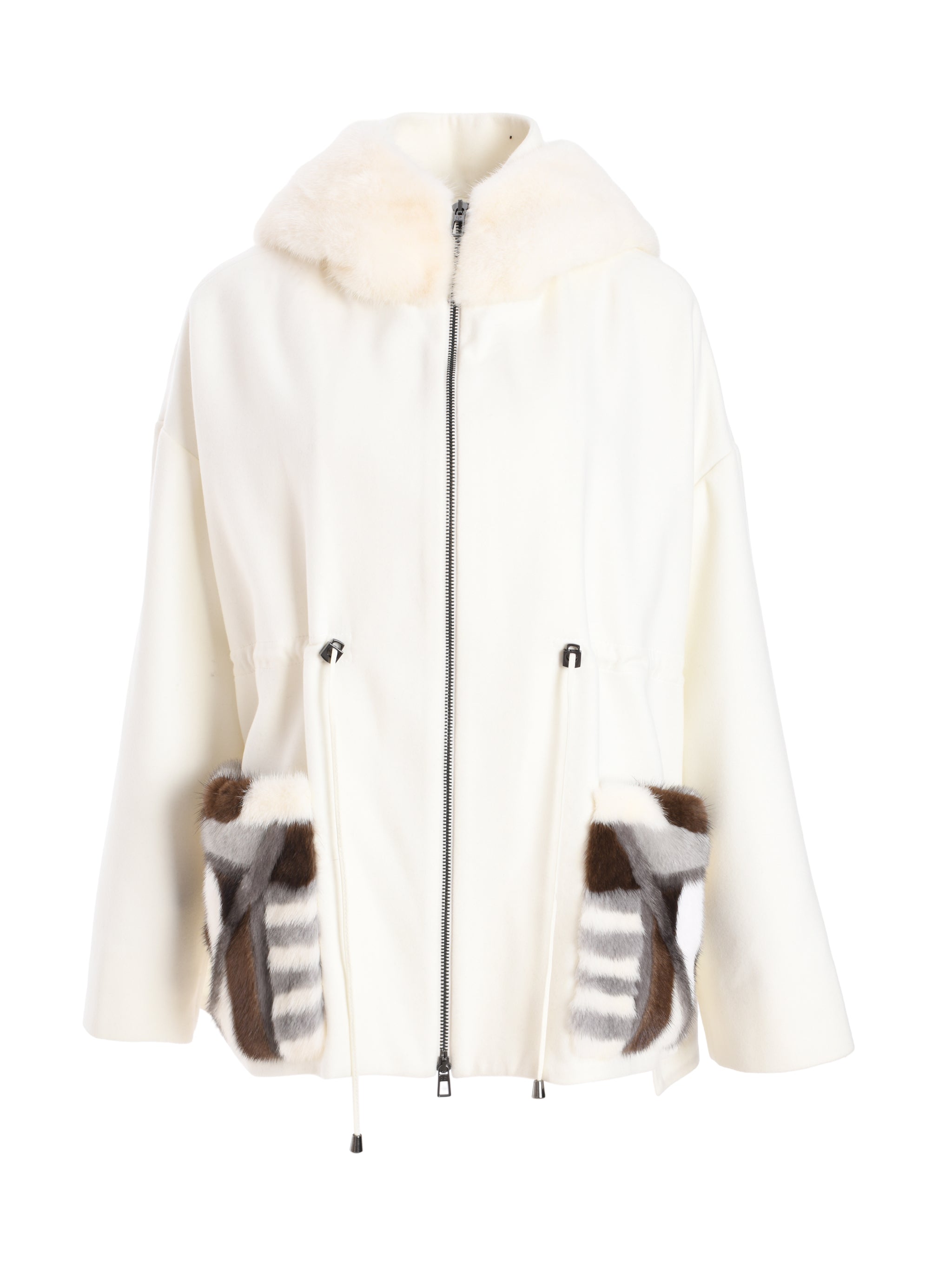 HORT WHITE COAT WITH FULL MINK FUR ON ITS SIDE PUCKET