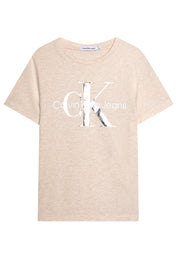 Calvin Klein Jeans children's cotton t-shirt beige color with print