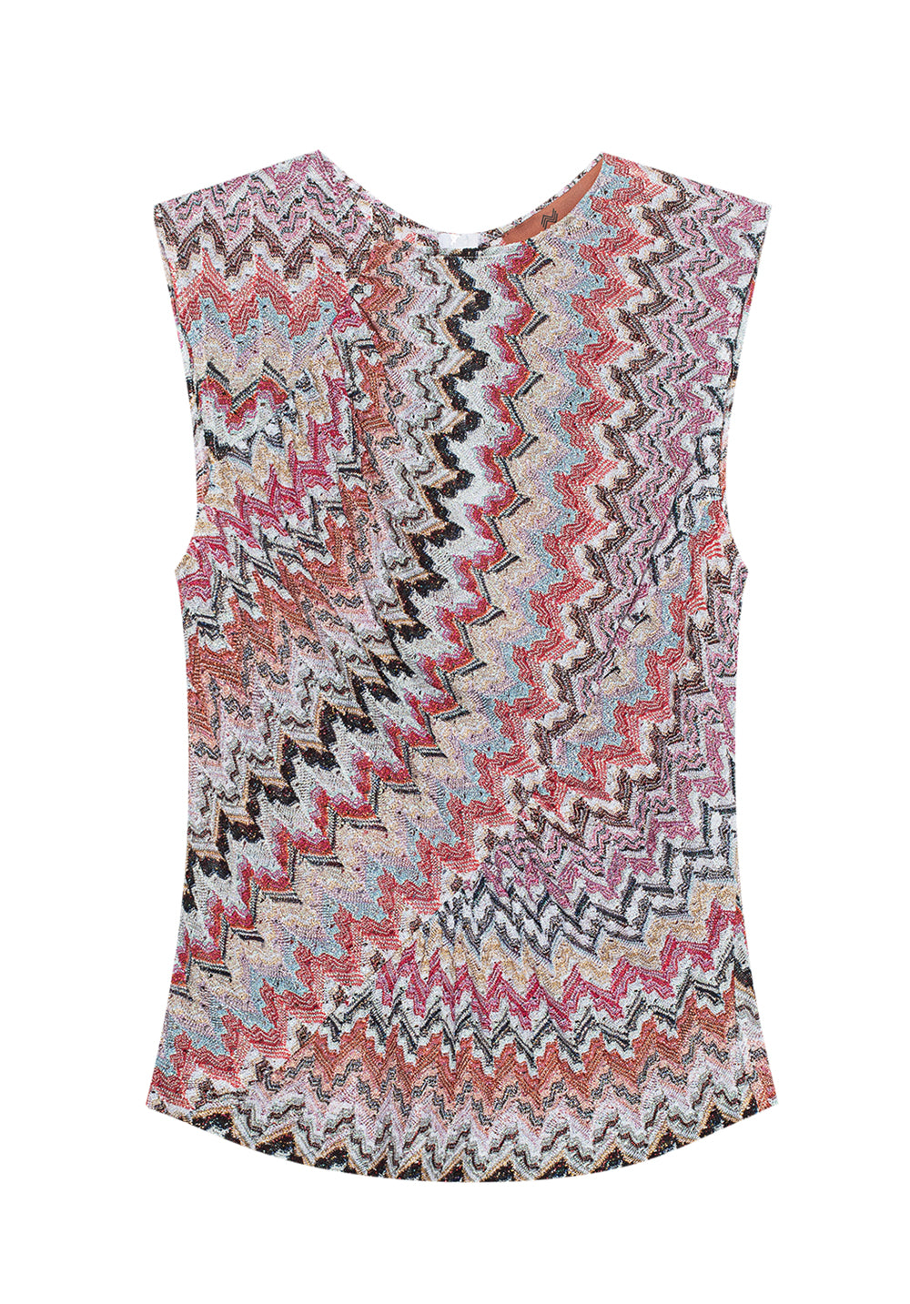 Zigzag crew-neck tank top with gathers