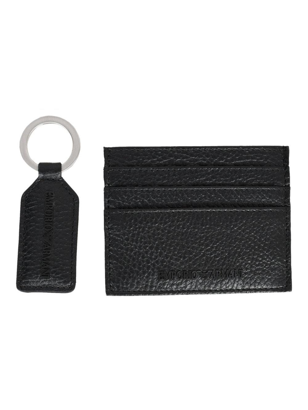 Emporio armani logo-embossed leather cardholder and keyring