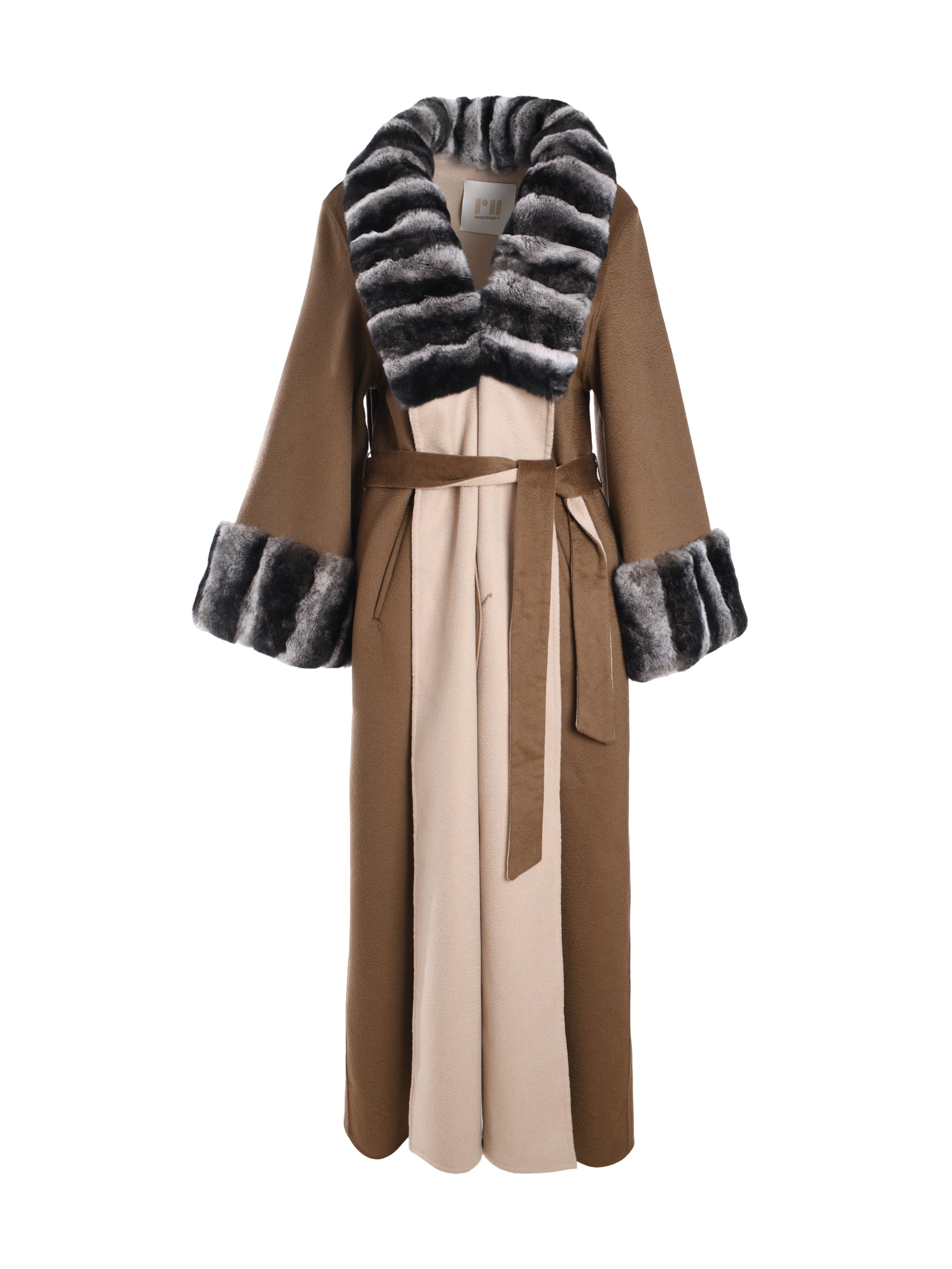 LONG COAT ABAYA WITH REX FUR ON SLEAVES AND COLLAR