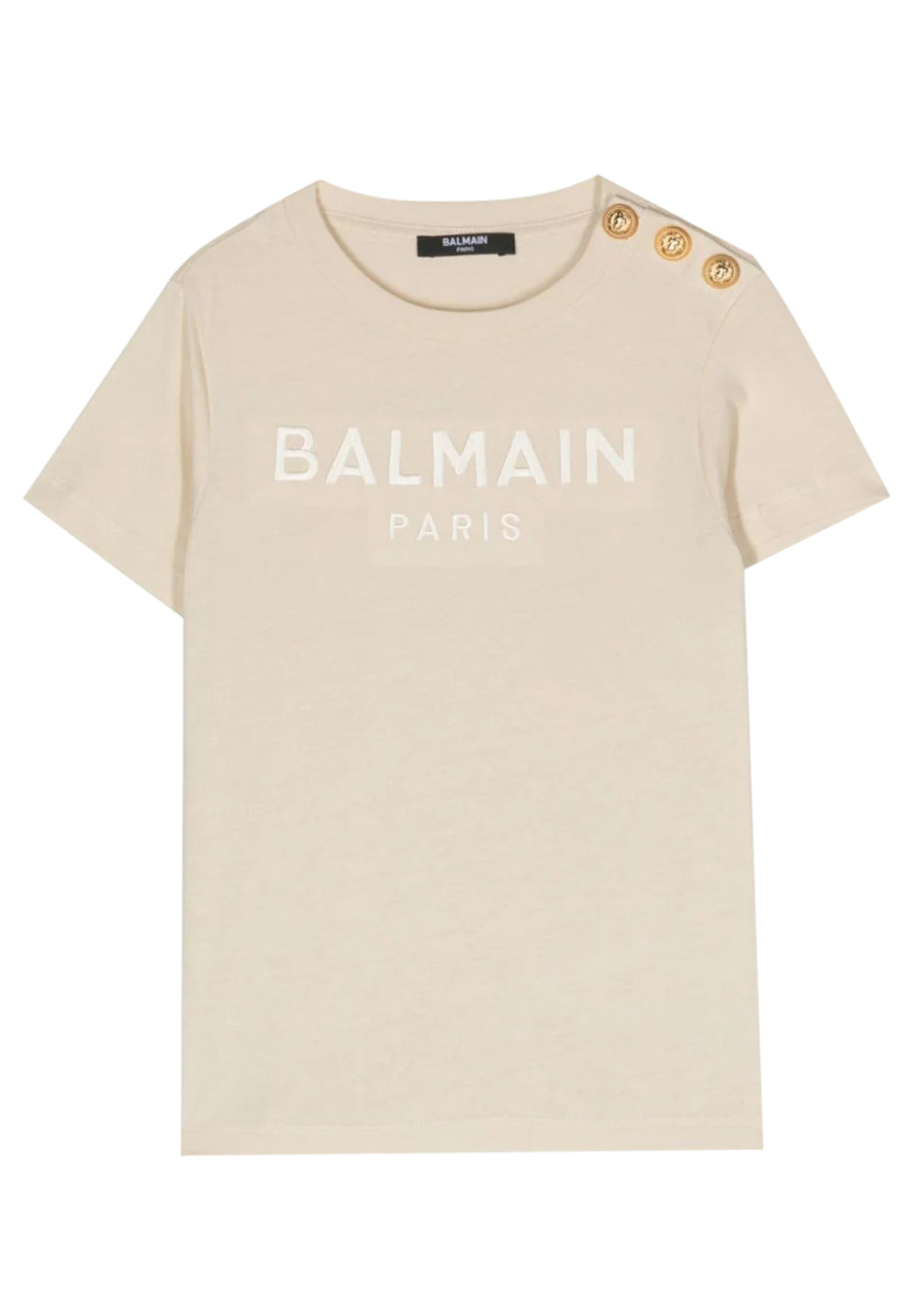 Balmain  Kids Beige Logo-Print Cotton T-Shirt