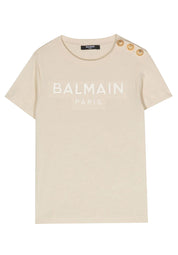 Balmain  Kids Beige Logo-Print Cotton T-Shirt