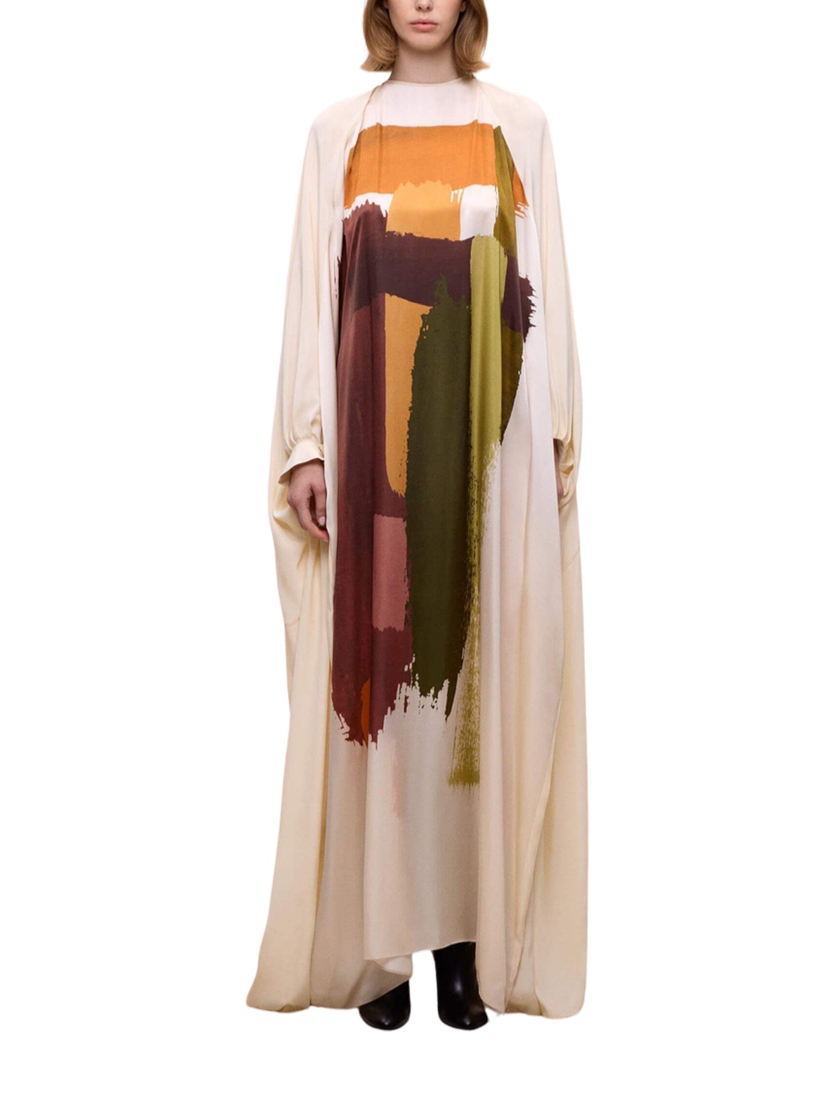 Round neck print detailed silk dress