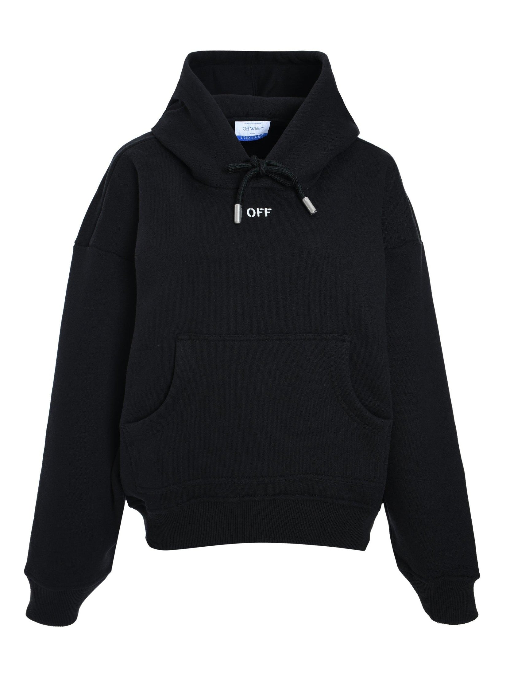 Off stamp round over hoodie black white