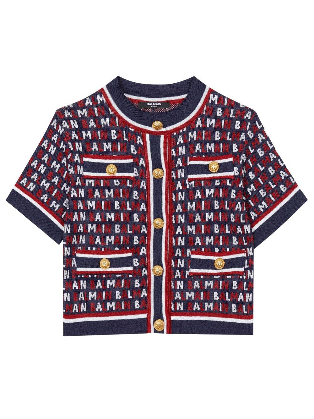 Logo-jacquard short-sleeve cardigan
