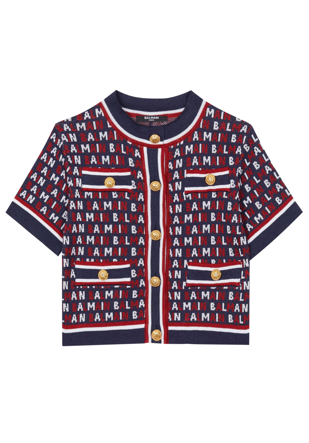 logo-jacquard short-sleeve cardigan