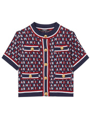 Logo-jacquard short-sleeve cardigan