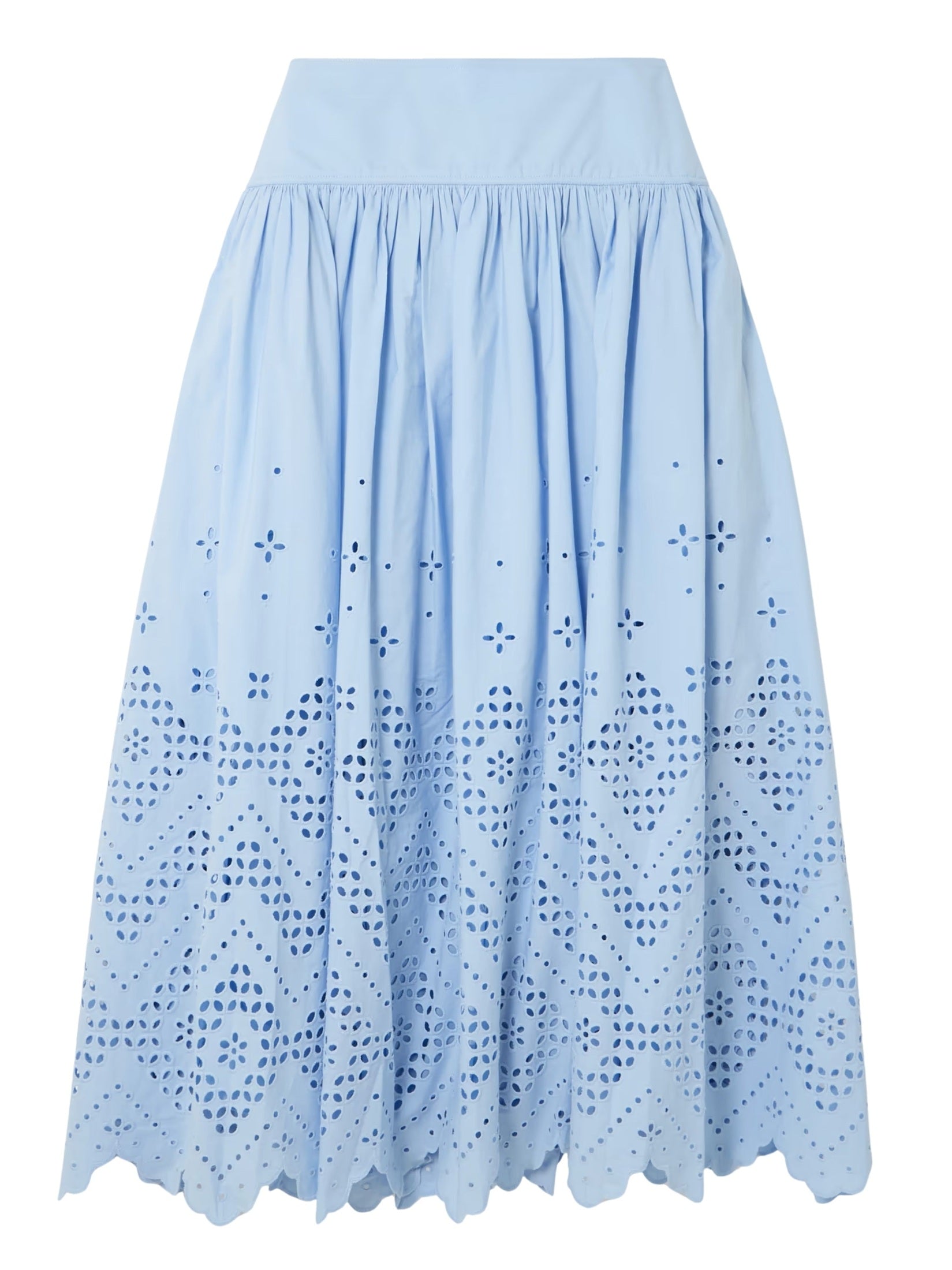 Blue cotton broderie midi skirt
