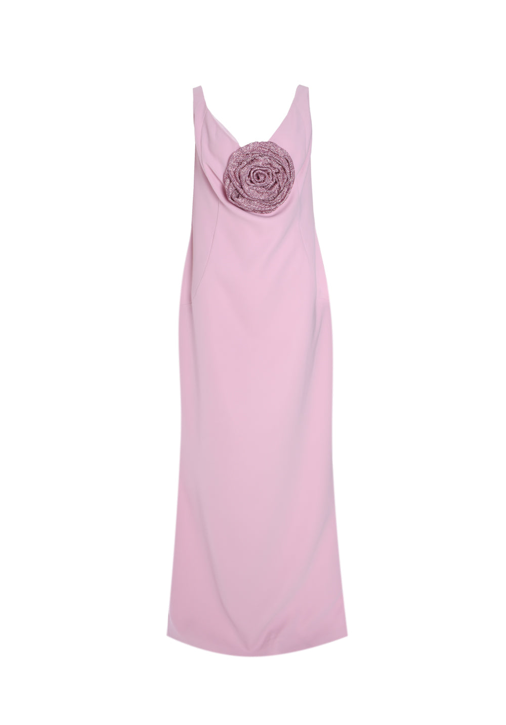 PINK CREPE DRESS WITH CRYSTAL CHAINMAIL FLOWER