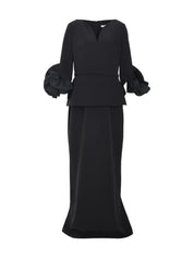 V-NECKLINE  LONG SLEEVE GOWN WITH RUFFLE DETAIL