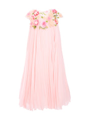 Marchesa Flower-Embellished Pleated Gown