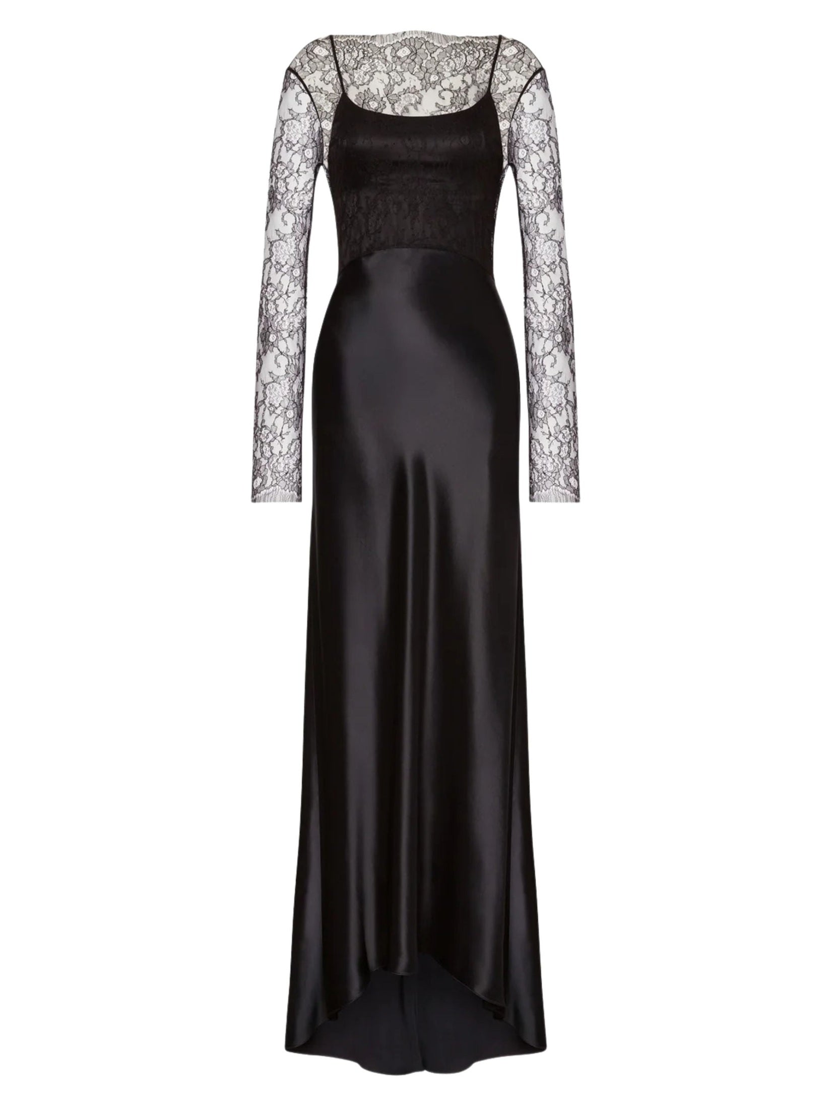 Glossy satin and lace dress