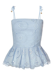 Blue Cotton Broderie Top