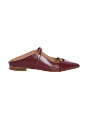 Maureen Flat Red Leather Mules with Patent Leather Straps