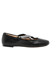 Casadei Queen Bee Black Ballet Flat With Rhinestones