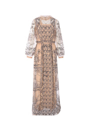 GRISHA EMBROIDERED AND BEADED TULLE LONG DRESS WITH PUSSY CAT BOW