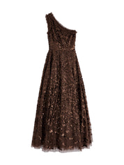 RIPPLE SEQUIN ONE-SHOULDER ANKLE GOWN