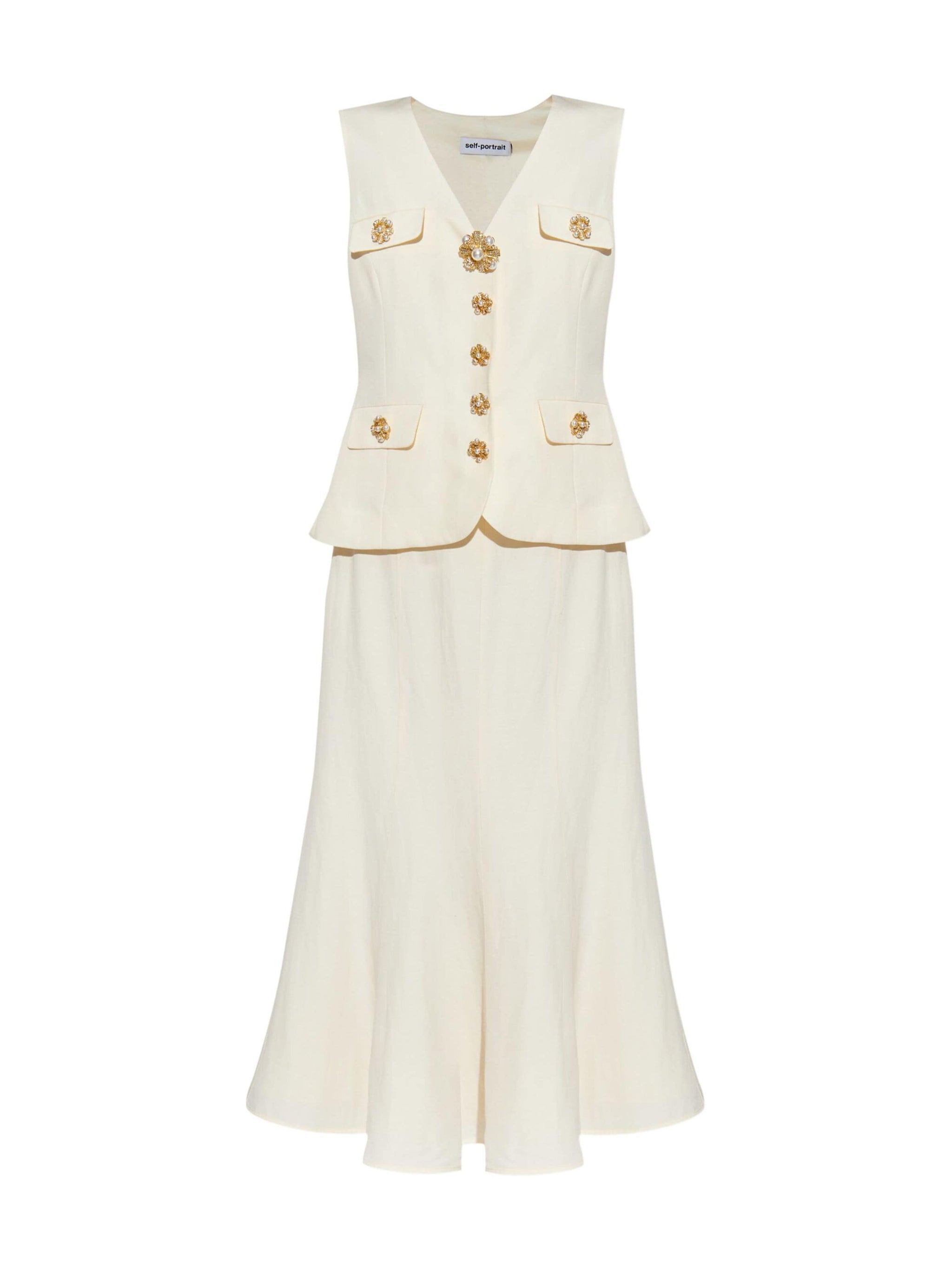 CREAM LINEN MIDI DRESS