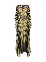 Ray Of Gold Print Chiffon Long Caftan