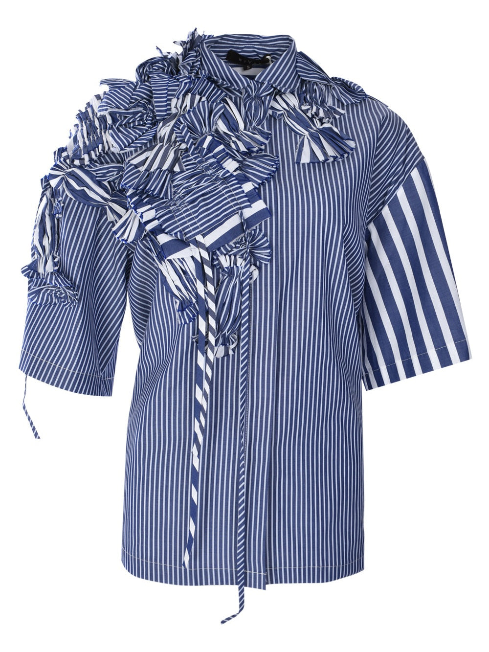 Sybel 3d embellished short sleeve mix cotton stripe shirt