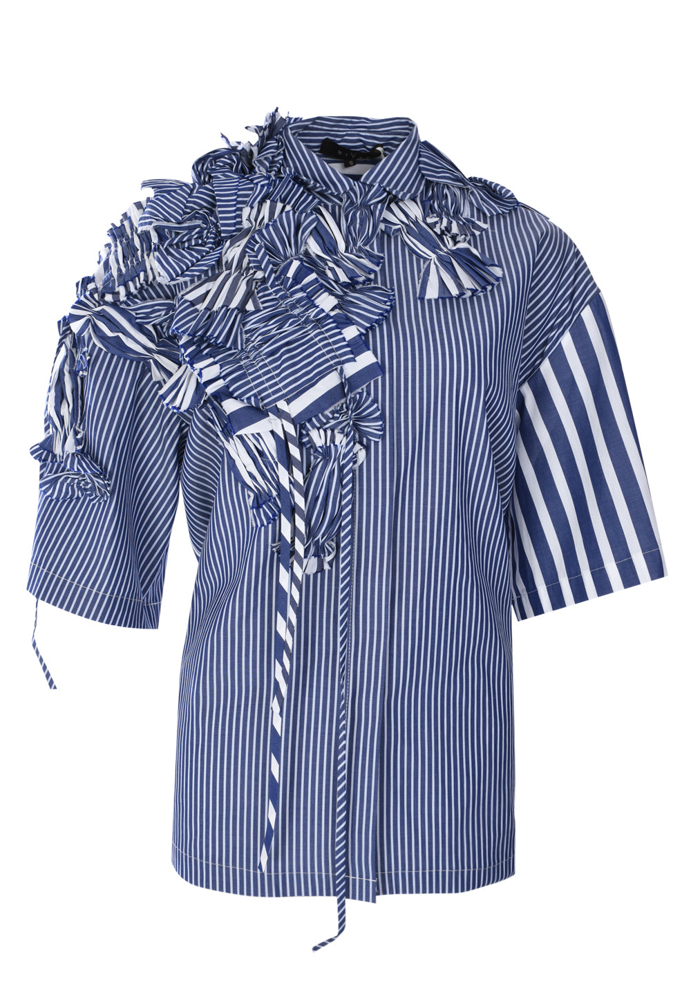 SYBEL 3D EMBELLISHED SHORT SLEEVE MIX COTTON STRIPE SHIRT