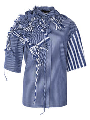 Sybel 3d embellished short sleeve mix cotton stripe shirt