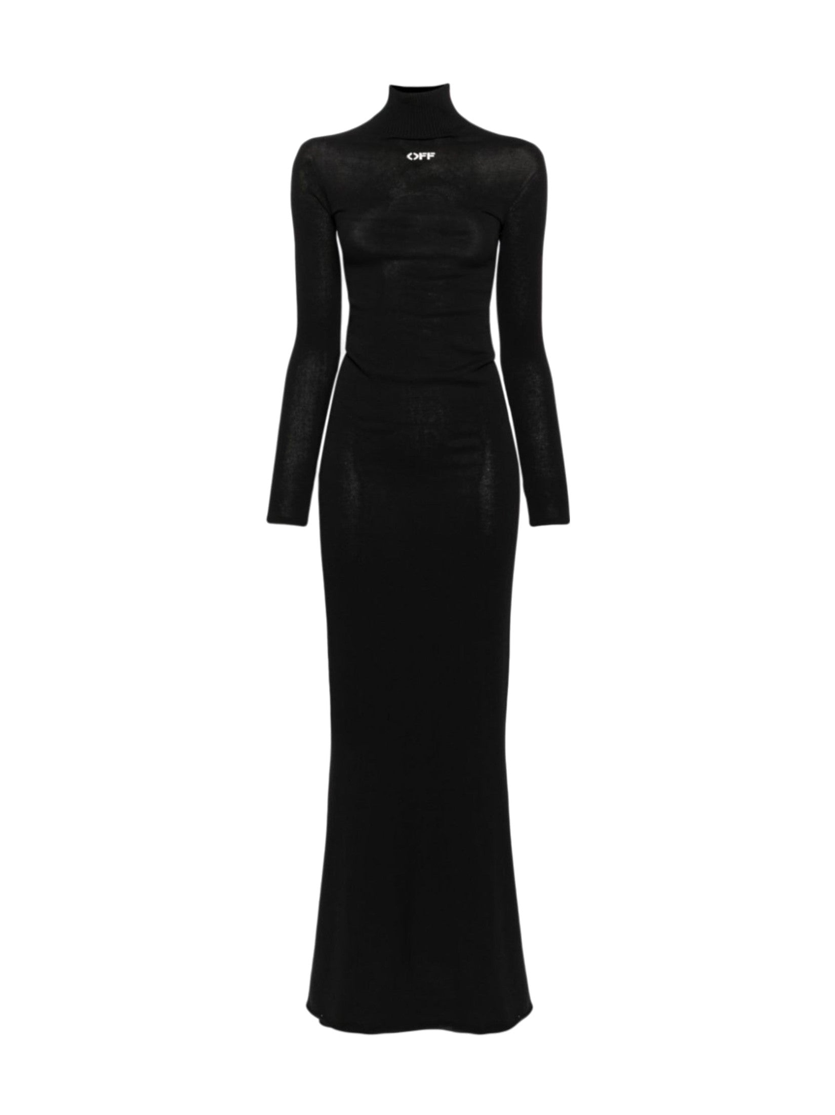 Off stamp slick long dress black white