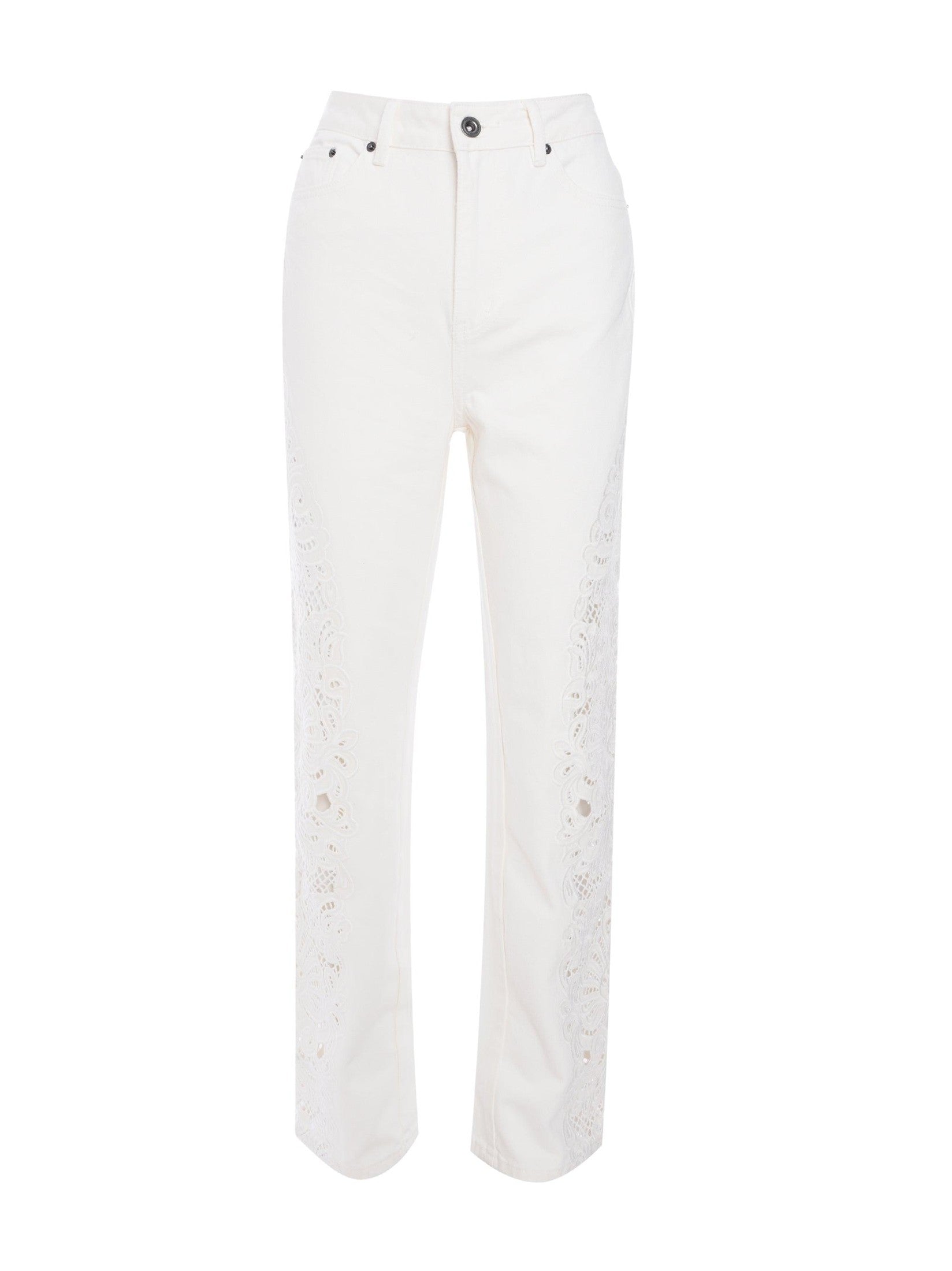 White cutwork denim jeans