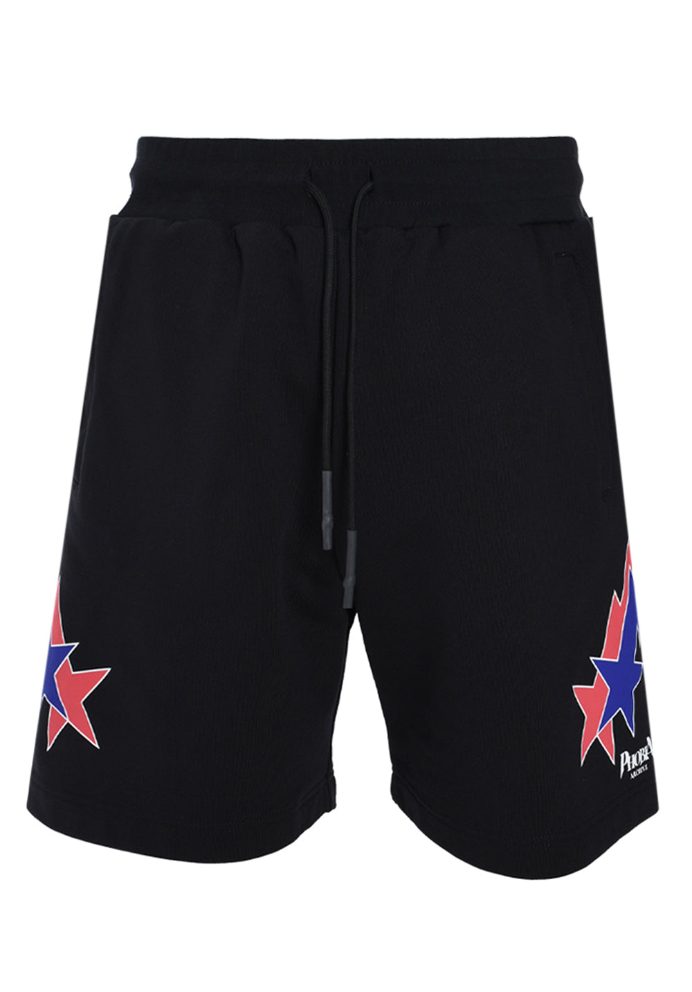 BLACK SHORTS WITH RED AND BLUE "STARRY LIGHTNING" PRINT