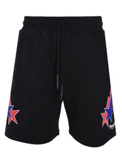 Black shorts with red and blue "starry lightning" print
