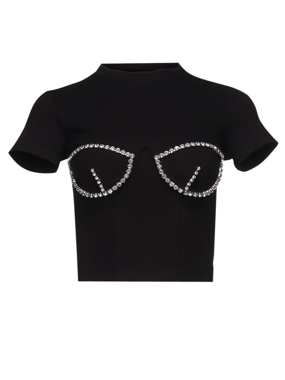 Area bustier-style crystal-embellished t-shirt