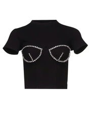 Area bustier-style crystal-embellished t-shirt